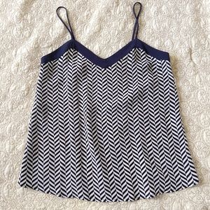 Amour Vert navy cream herringbone silk tank top